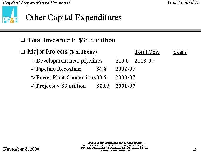Gas Accord II Capital Expenditure Forecast Other Capital Expenditures q Total Investment: $38. 8