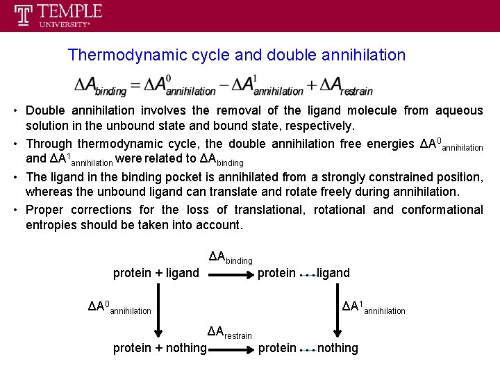 Thermodynamic cycle and double annihilation • Double annihilation involves the removal of the ligand