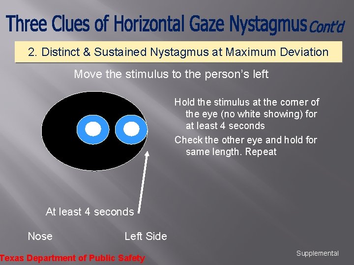 2. Distinct & Sustained Nystagmus at Maximum Deviation Move the stimulus to the person’s