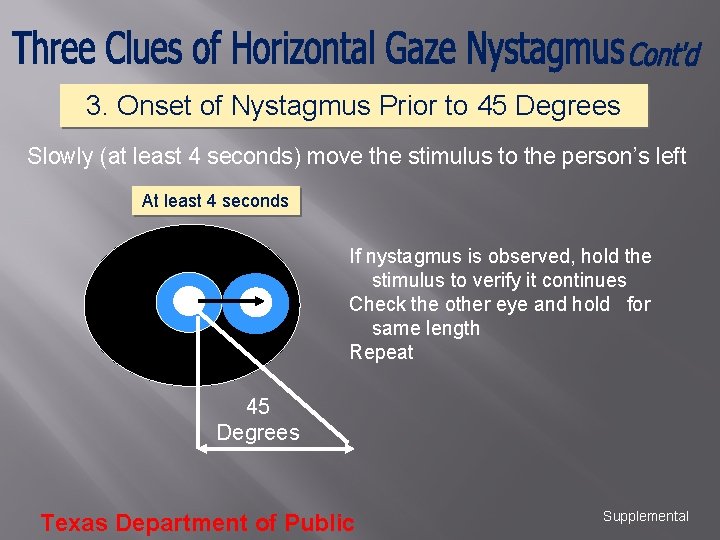 3. Onset of Nystagmus Prior to 45 Degrees Slowly (at least 4 seconds) move