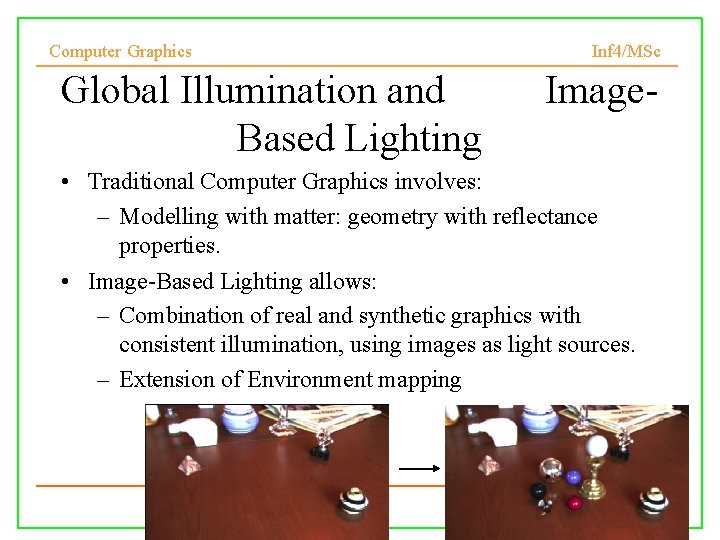 Computer Graphics Global Illumination and Based Lighting Inf 4/MSc Image- • Traditional Computer Graphics