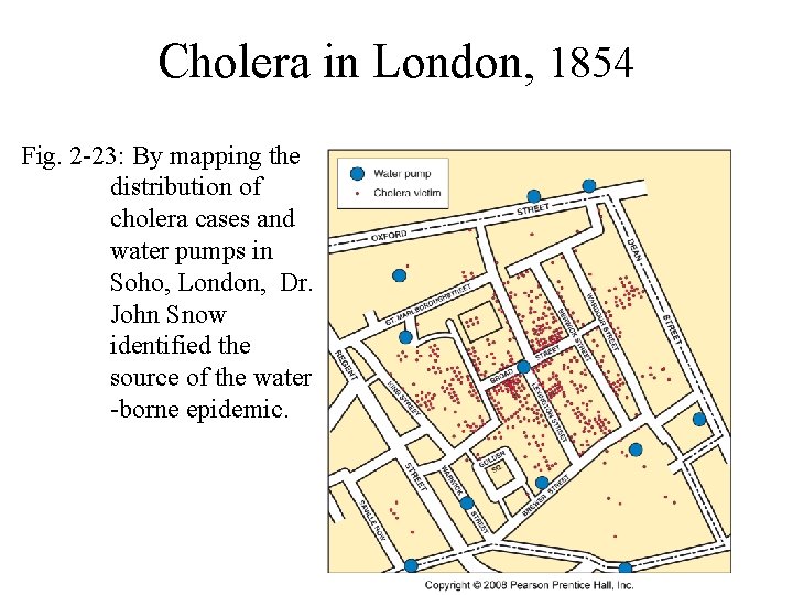 Cholera in London, 1854 Fig. 2 -23: By mapping the distribution of cholera cases