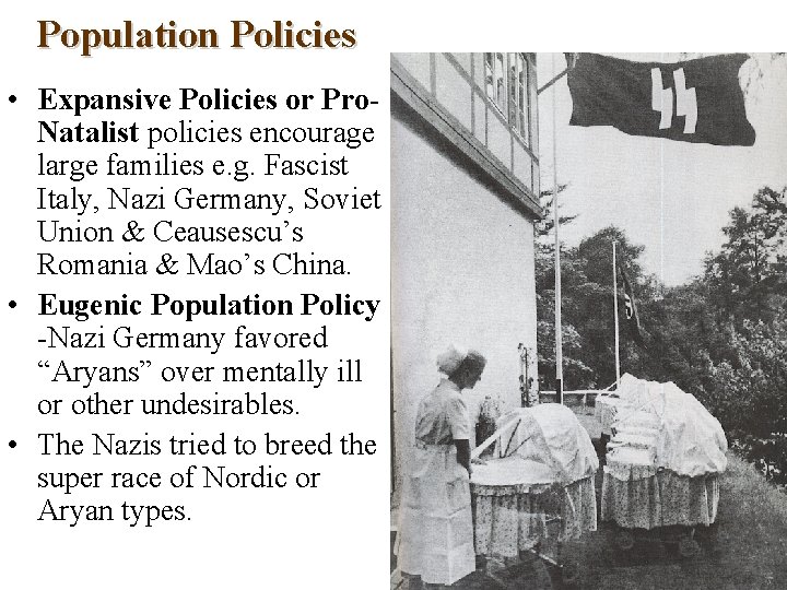 Population Policies • Expansive Policies or Pro. Natalist policies encourage large families e. g.