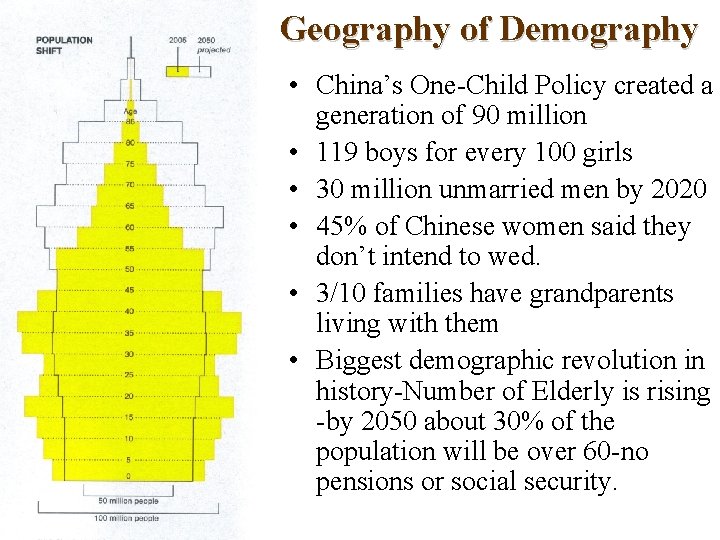 Geography of Demography • China’s One-Child Policy created a generation of 90 million •