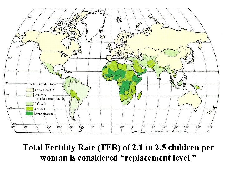 Total Fertility Rate (TFR) of 2. 1 to 2. 5 children per woman is