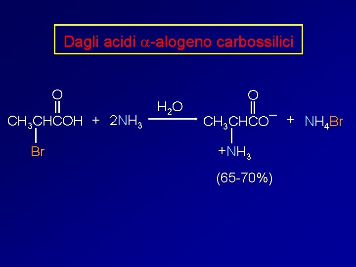 Dagli acidi a-alogeno carbossilici O CH 3 CHCOH + 2 NH 3 Br H