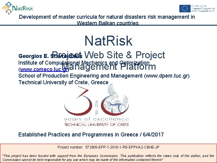 Development of master curricula for natural disasters risk management in Western Balkan countries Nat.