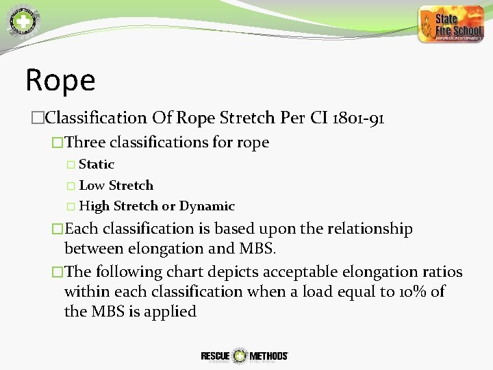 Rope �Classification Of Rope Stretch Per CI 1801 -91 �Three classifications for rope �