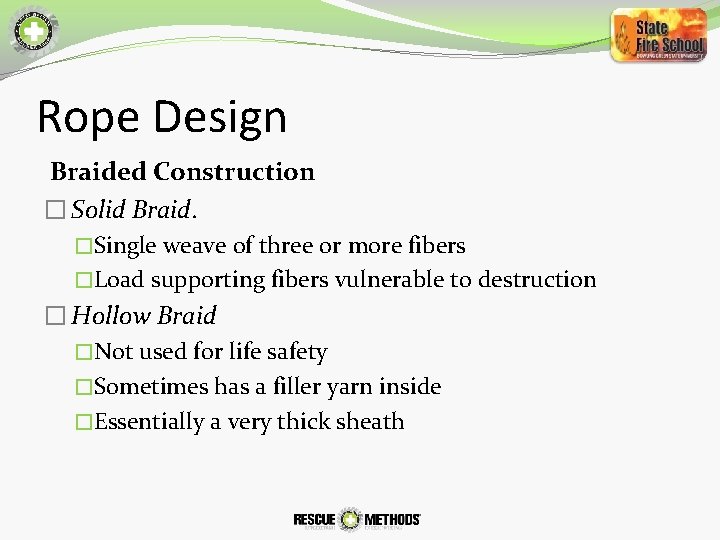 Rope Design Braided Construction � Solid Braid. �Single weave of three or more fibers