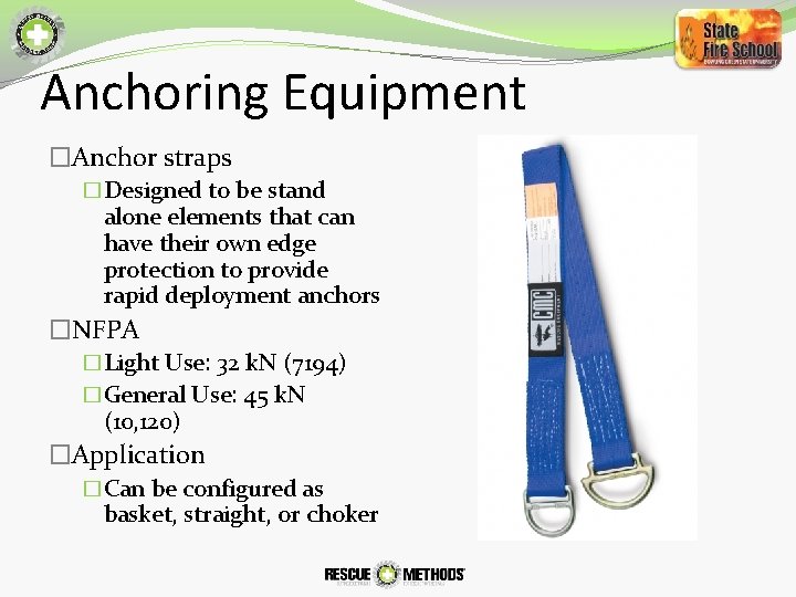 Anchoring Equipment �Anchor straps �Designed to be stand alone elements that can have their