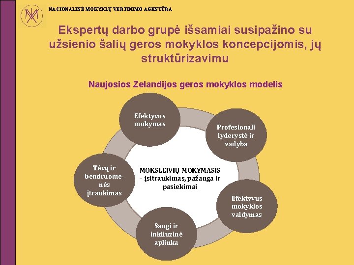 NACIONALINĖ MOKYKLŲ VERTINIMO AGENTŪRA Ekspertų darbo grupė išsamiai susipažino su užsienio šalių geros mokyklos