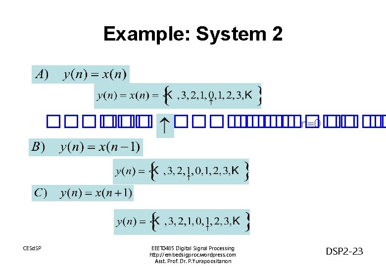 Example: System 2 ����������� n=0 ���� �� CESd. SP EEET 0485 Digital Signal Processing