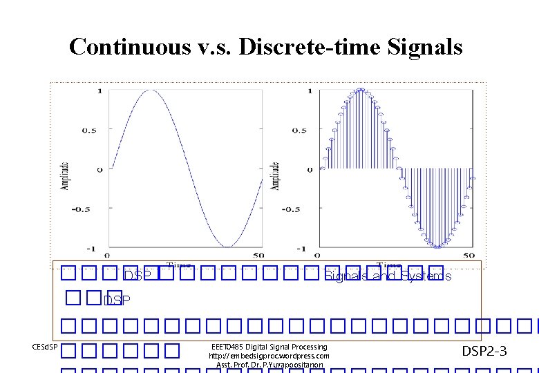 Continuous v. s. Discrete-time Signals CESd. SP ����� DSP ������� Signals and Systems ���