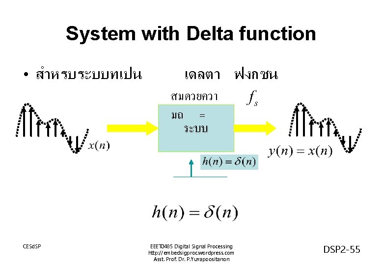 System with Delta function • สำหรบระบบทเปน CESd. SP เดลตา ฟงกชน สมดวยควา มถ = ระบบ