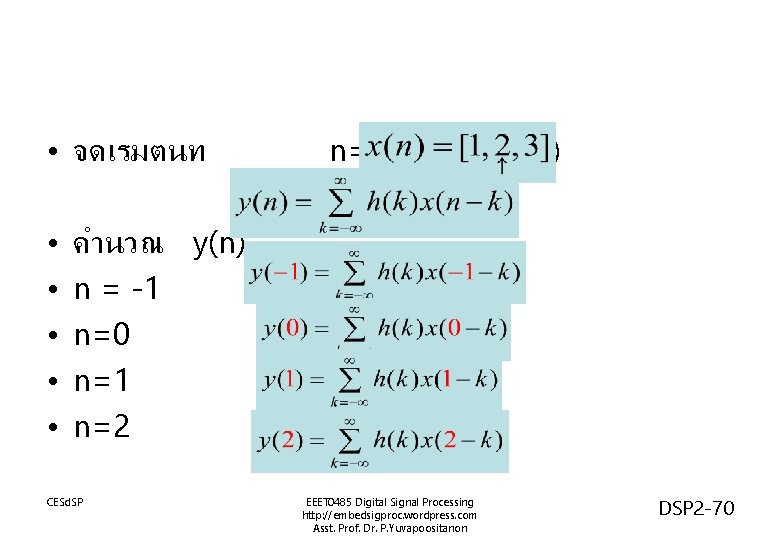  • จดเรมตนท • • • n= -1 ดจาก x(n) คำนวณ y(n) n =