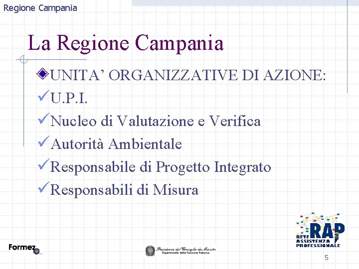 Regione Campania La Regione Campania UNITA’ ORGANIZZATIVE DI AZIONE: üU. P. I. üNucleo di