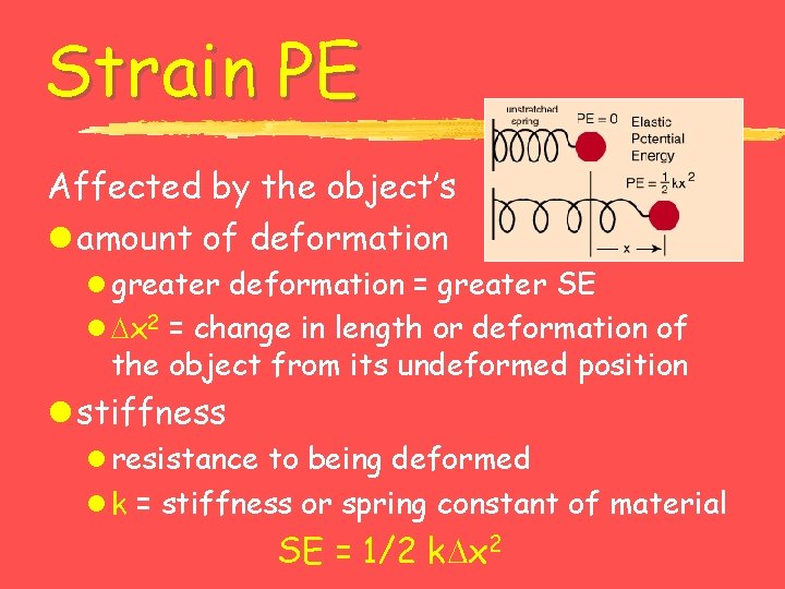 Strain PE Affected by the object’s l amount of deformation l greater deformation =