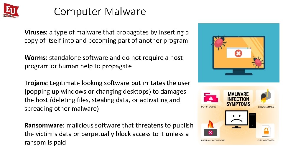 Computer Malware Viruses: a type of malware that propagates by inserting a copy of