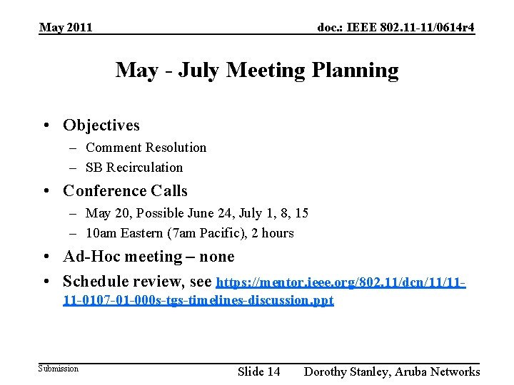 May 2011 doc. : IEEE 802. 11 -11/0614 r 4 May - July Meeting