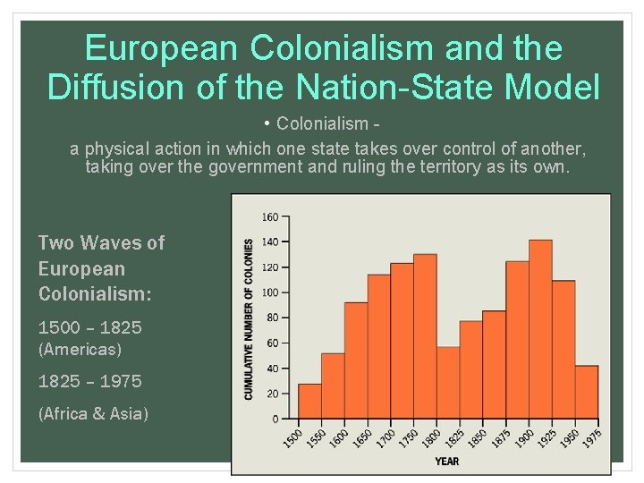 European Colonialism and the Diffusion of the Nation-State Model • Colonialism a physical action