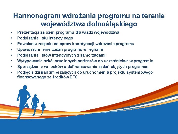 Harmonogram wdrażania programu na terenie województwa dolnośląskiego • • Prezentacja założeń programu dla władz