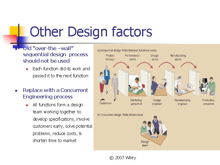 Other Design factors n Old “over-the –wall” sequential design process should not be used