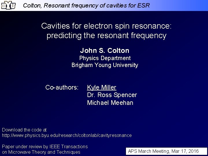 Colton, Resonant frequency of cavities for ESR Cavities for electron spin resonance: predicting the