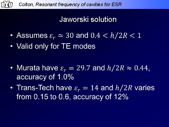 Colton, Resonant frequency of cavities for ESR Jaworski solution • 