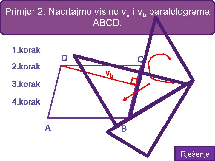 Primjer 2. Nacrtajmo visine va i vb paralelograma ABCD. 1. korak D 2. korak