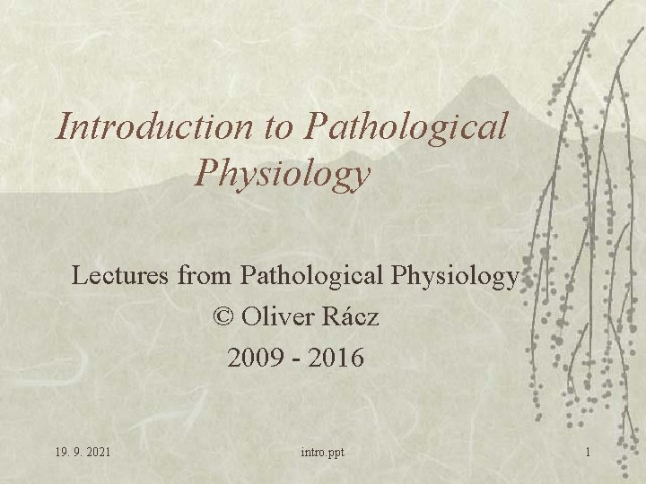 Introduction to Pathological Physiology Lectures from Pathological Physiology © Oliver Rácz 2009 - 2016