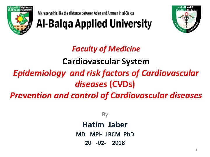 Faculty of Medicine Cardiovascular System Epidemiology and risk factors of Cardiovascular diseases (CVDs) Prevention