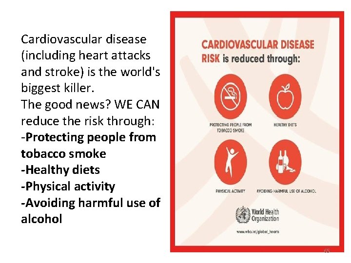 Cardiovascular disease (including heart attacks and stroke) is the world's biggest killer. The good