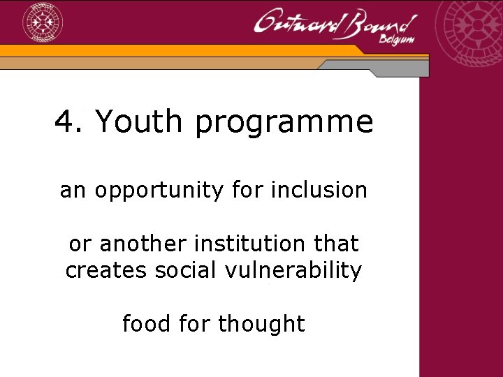 4. Youth programme an opportunity for inclusion or another institution that creates social vulnerability