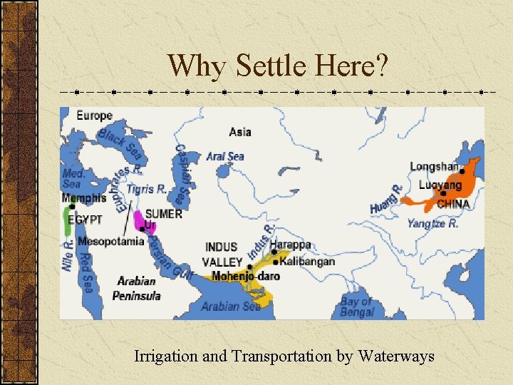 Why Settle Here? Irrigation and Transportation by Waterways Why Settle Here? Irrigation and Transportation by Waterways