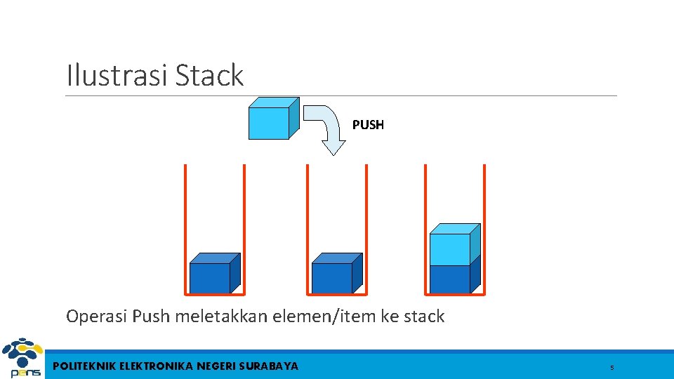 Ilustrasi Stack PUSH Operasi Push meletakkan elemen/item ke stack POLITEKNIK ELEKTRONIKA NEGERI SURABAYA 5