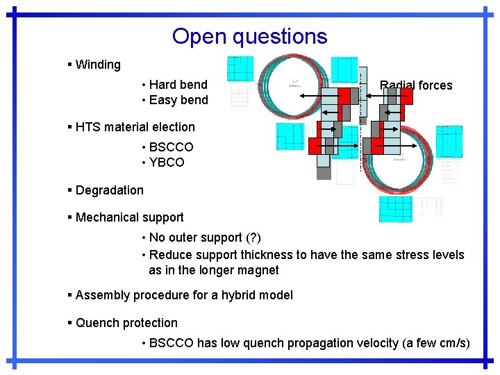 Open questions § Winding • Hard bend • Easy bend Radial forces § HTS