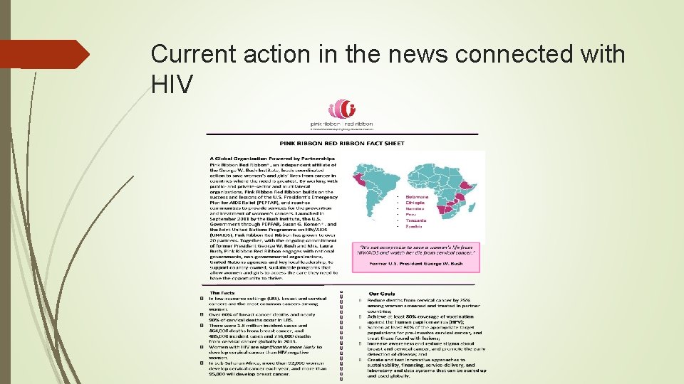 Current action in the news connected with HIV 