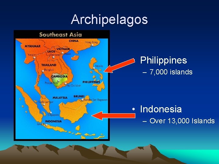 Archipelagos • Philippines – 7, 000 islands • Indonesia – Over 13, 000 Islands