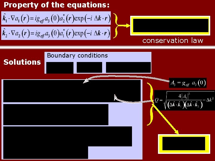 Property of the equations: conservation law Solutions Boundary conditions Property of the equations: conservation law Solutions Boundary conditions