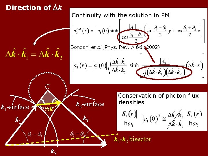 Direction of Dk Continuity with the solution in PM Bondani et al. , Phys. Direction of Dk Continuity with the solution in PM Bondani et al. , Phys.