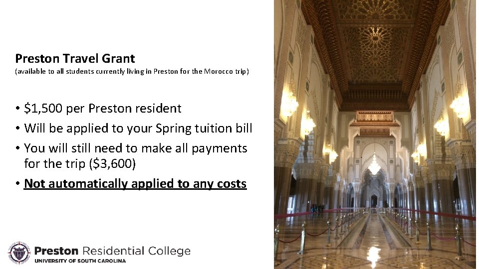 Preston Travel Grant (available to all students currently living in Preston for the Morocco