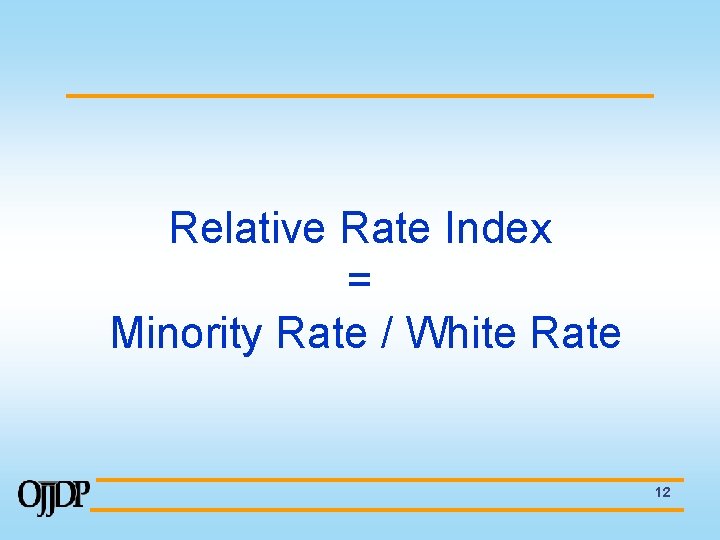 Relative Rate Index = Minority Rate / White Rate 12 