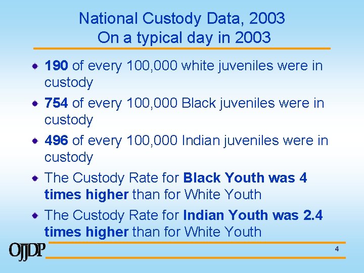 National Custody Data, 2003 On a typical day in 2003 190 of every 100,
