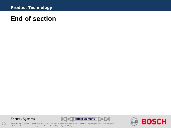 Product Technology End of section Security Systems 29 ST/SEU-CO | 03. Mar. 06 Integrus