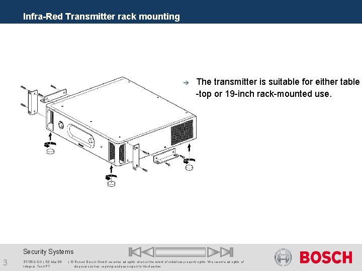 Infra-Red Transmitter rack mounting è The transmitter is suitable for either table -top or