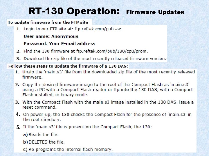 RT-130 Operation: 4. 5. Firmware Updates 