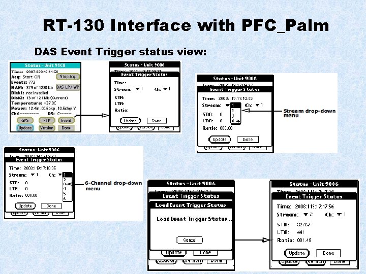 RT-130 Interface with PFC_Palm DAS Event Trigger status view: 