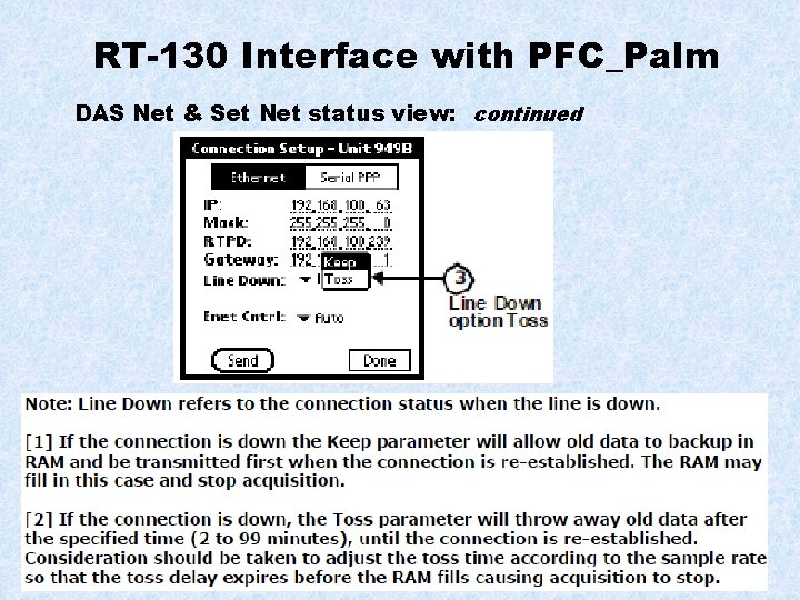 RT-130 Interface with PFC_Palm DAS Net & Set Net status view: continued 