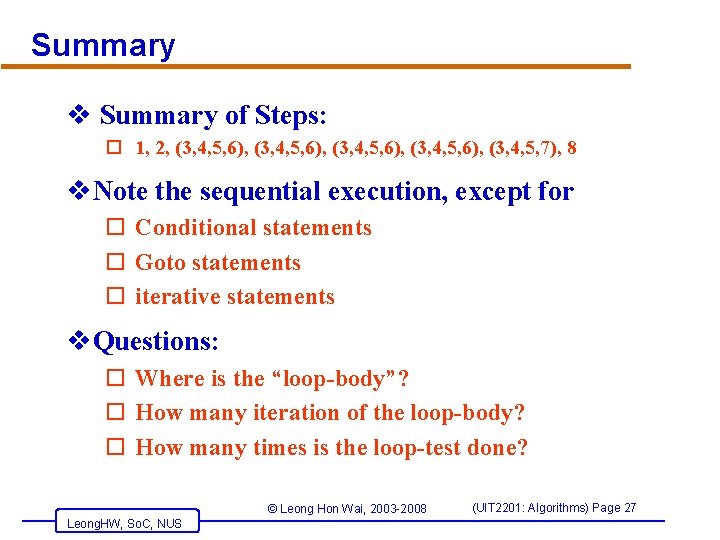 Summary v Summary of Steps: o 1, 2, (3, 4, 5, 6), (3, 4,