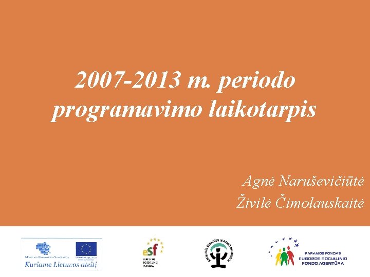 2007 -2013 m. periodo programavimo laikotarpis Agnė Naruševičiūtė Živilė Čimolauskaitė 